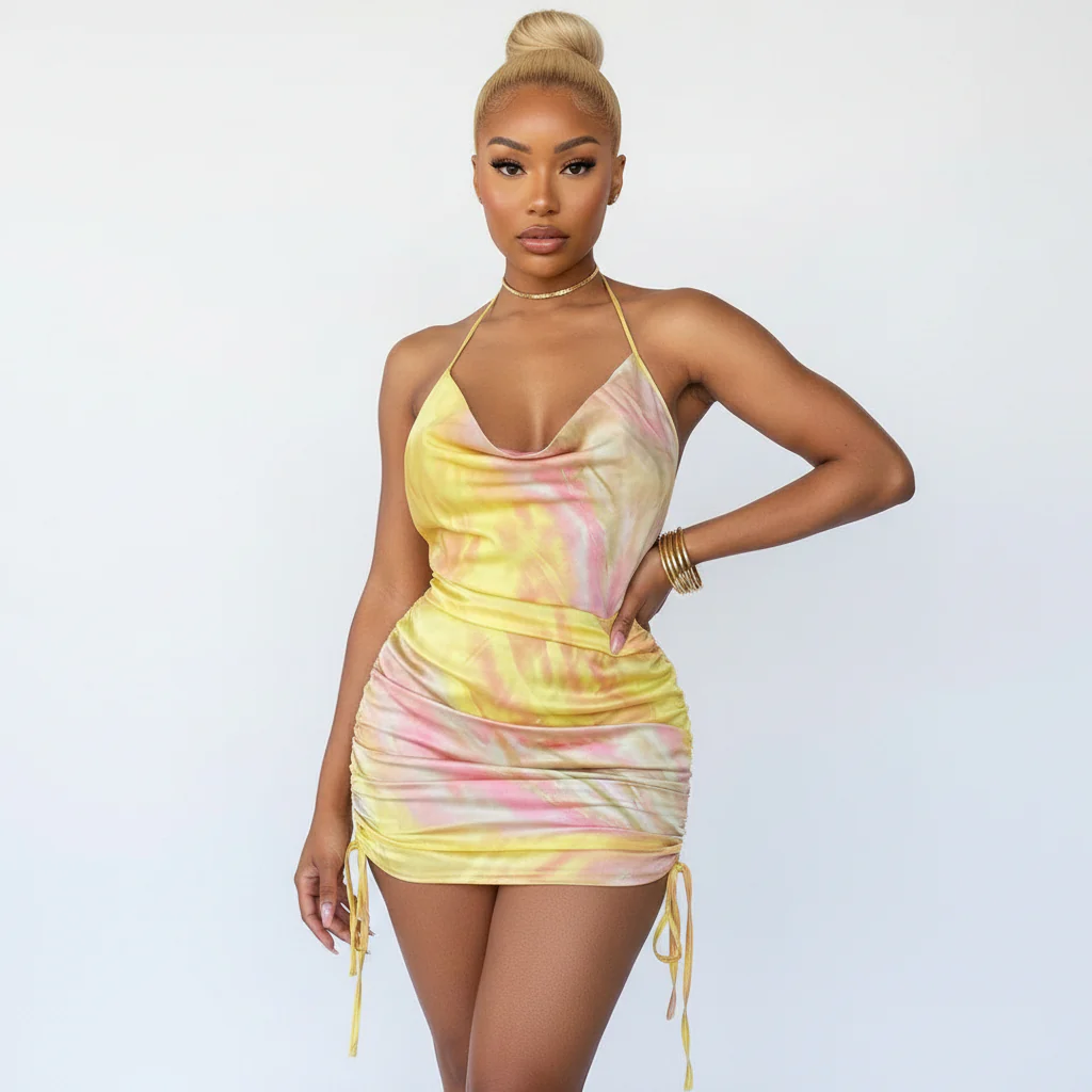 Satiny Drawstring Mini Dress  - Image 3