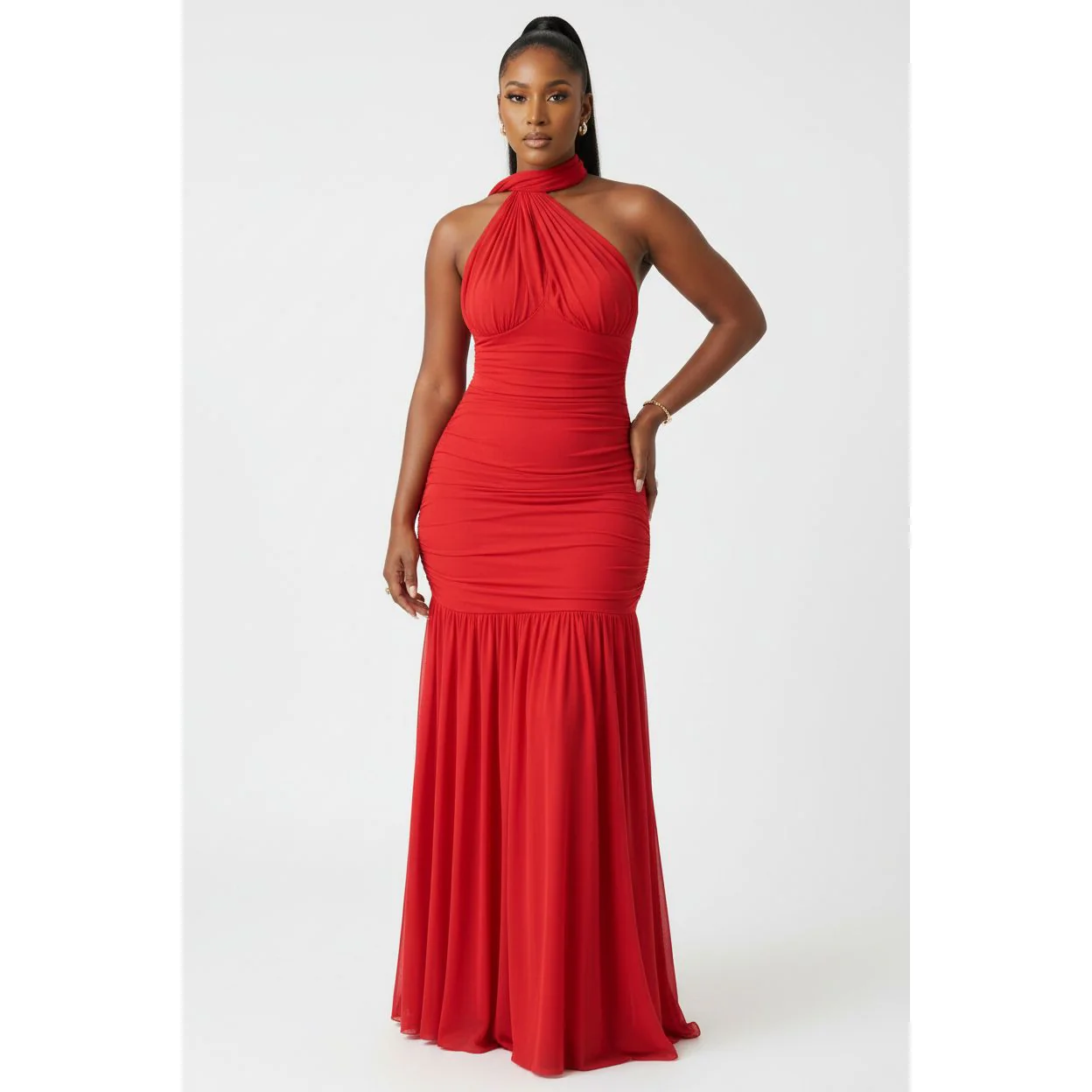 Scarf Style Ruched Mesh Maxi Dress - Image 2