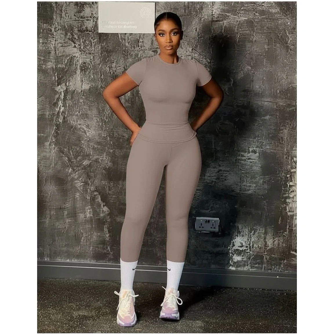 Seamless Workout Short Sleeve Crop Top & High Waist Leggings Set - Image 5