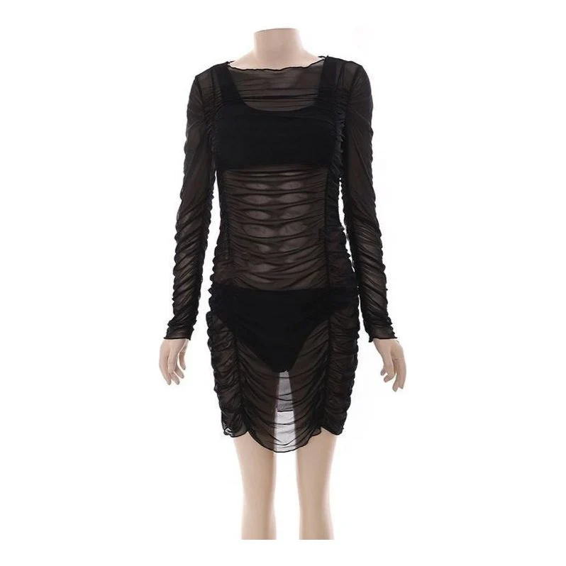 See Through Coverup and Bikini 3Pcs Set - Image 4
