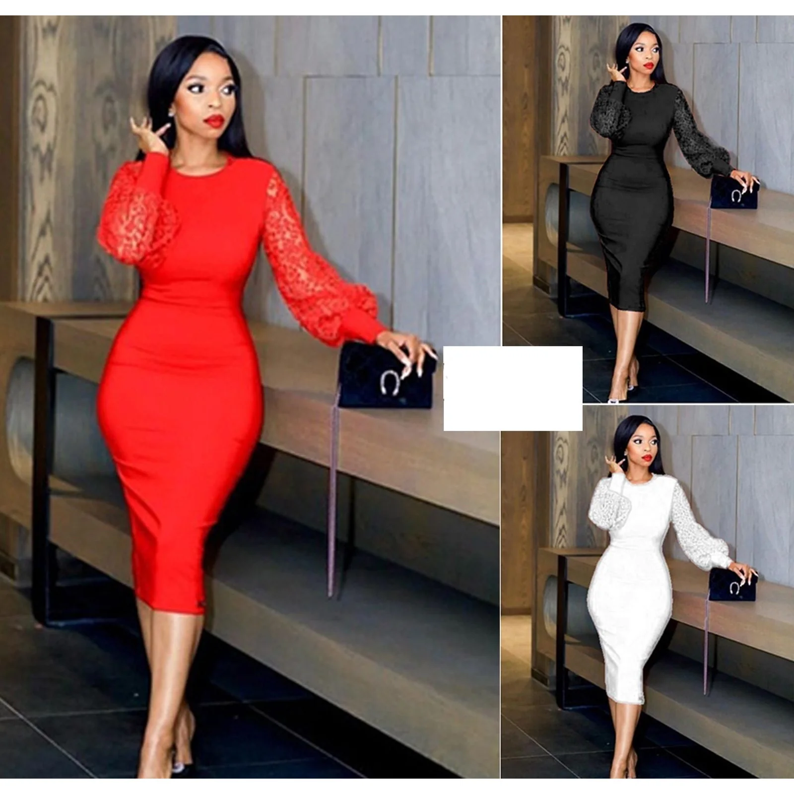 See Through Sleeve Bodycon Dress - Image 2