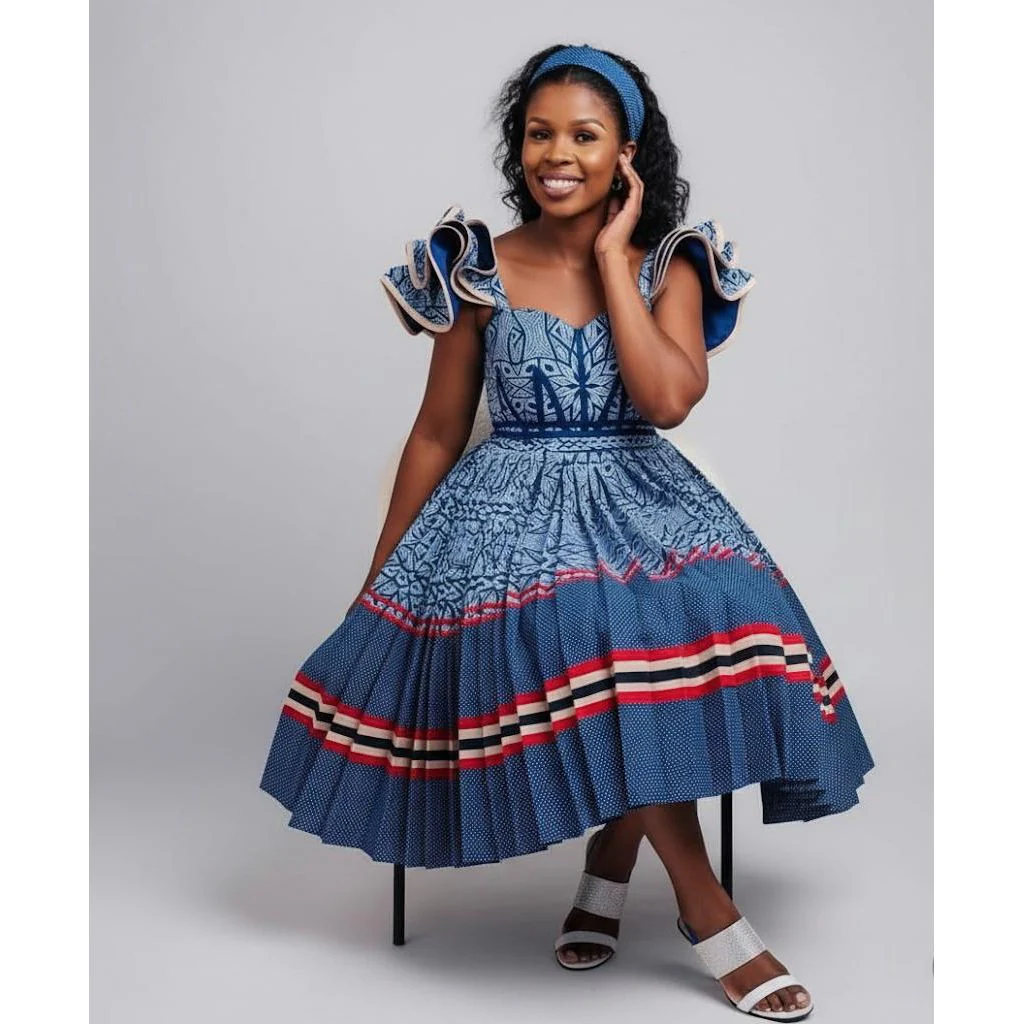 Sepedi Traditional Ankara Pleated Dress. - Image 2