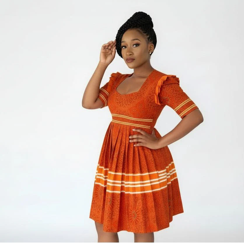 Sepedi Traditional Pleated Midi Dress - Image 3
