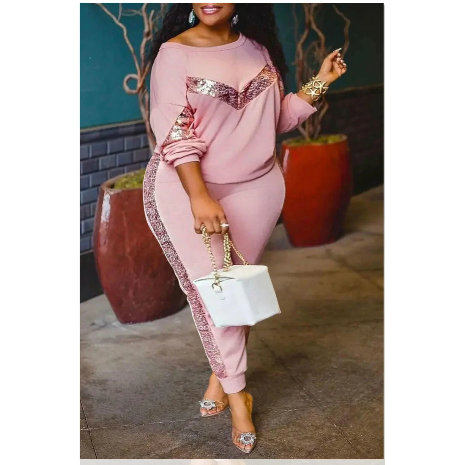 Sequin Long Sleeve Tracksuits Set - Image 2