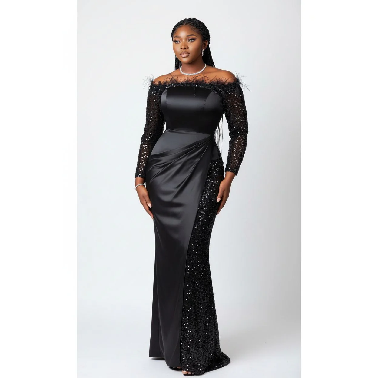Off-Shoulder Sequined Mermaid Prom Dress