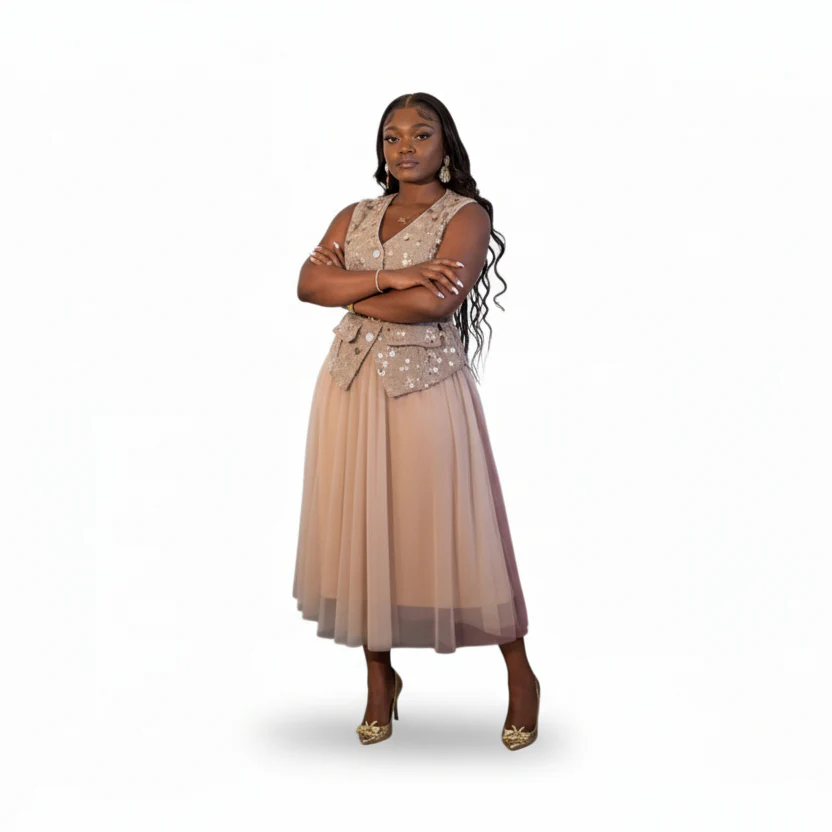 Sequined Vest & Tulle Midi Skirt 2 Piece Set - Image 3