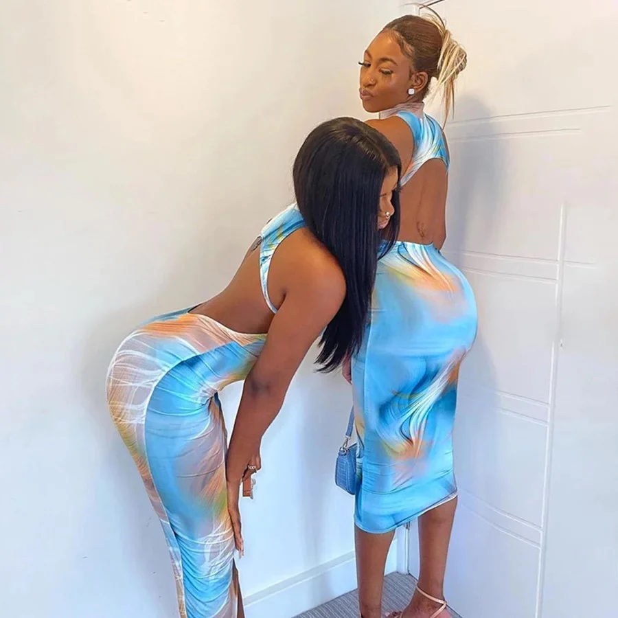 Sexy Backless Printing Turtleneck Dress - Image 4