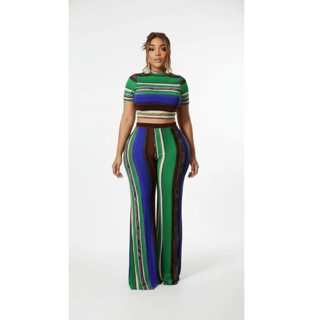 Sexy Bodycon Striped Outfit Set - Image 2