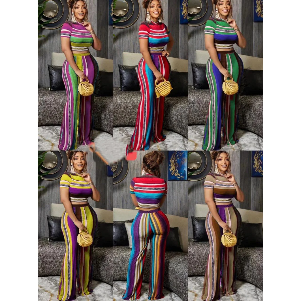 Sexy Bodycon Striped Outfit Set - Image 3