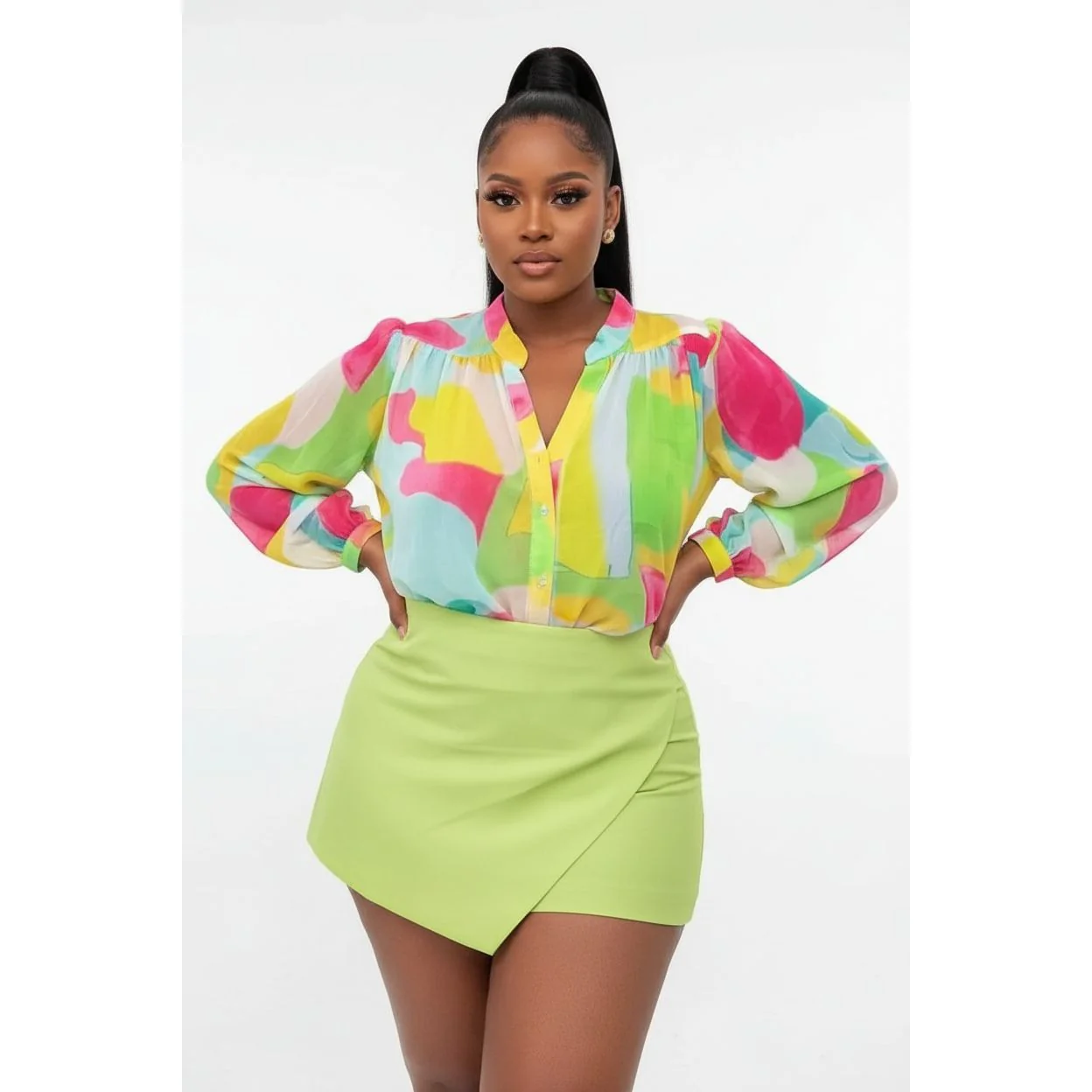 Sexy Colorful Buttoned Top and Short Pant
