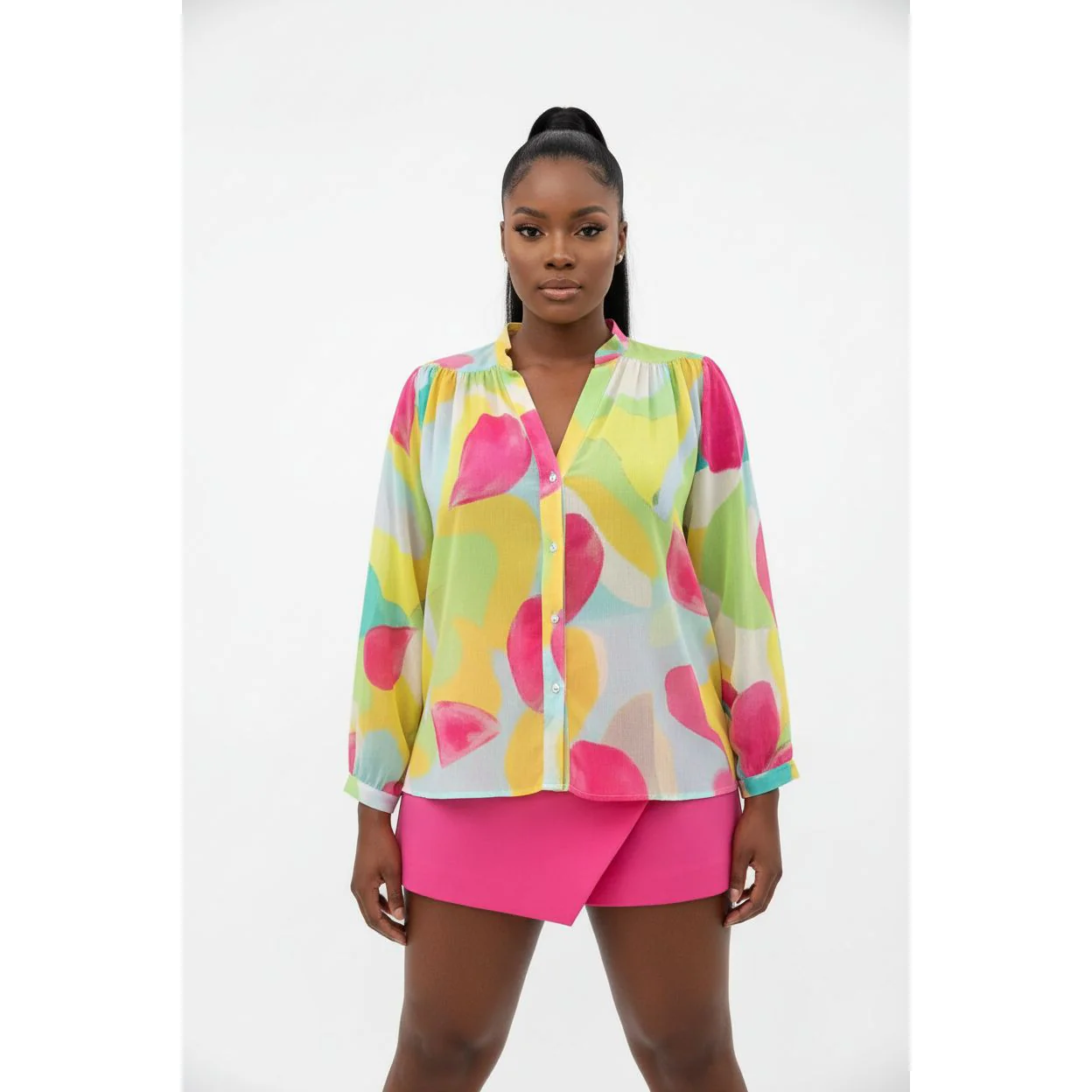 Sexy Colorful Buttoned Top and Short Pant - Image 3