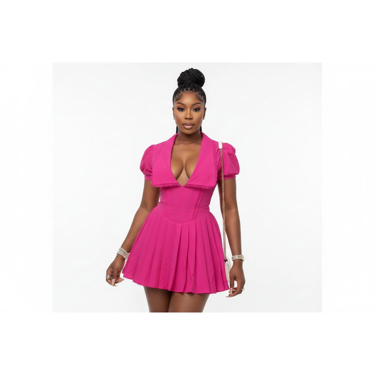 Sexy Deep V-Neck Pleated Mini Dress. - Image 2