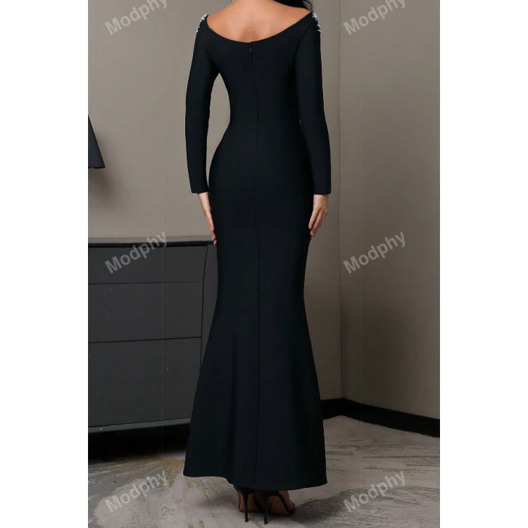 Sexy Diamond V-Neck Sheer Long Sleeve Tight-Fitting Hem Bodycon Dress - Image 5