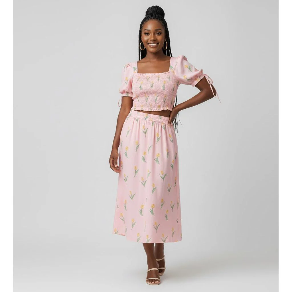 Sexy Floral Printed Casual Two Pieces Set - Image 2