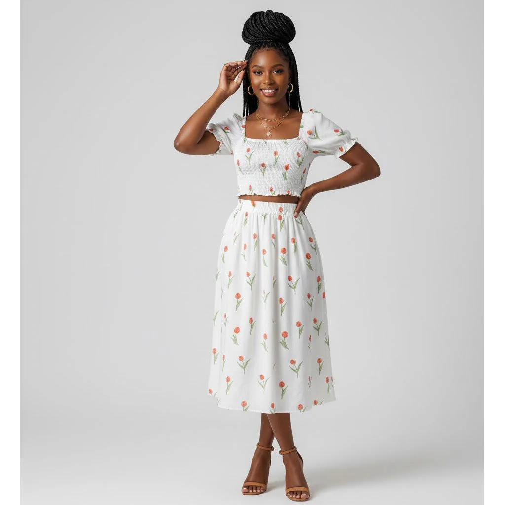 Sexy Floral Printed Casual Two Pieces Set - Image 3