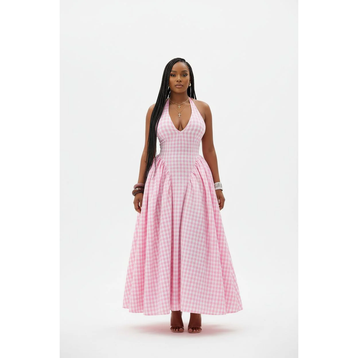 Sexy Halter Backless Solid Color Maxi Dress