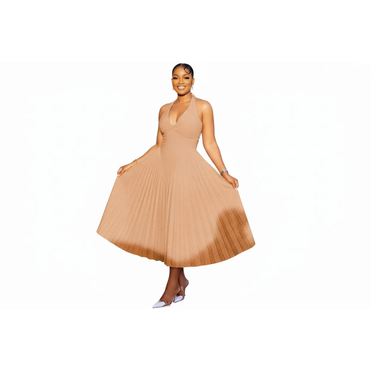 Sexy Halter Backless Solid Color Maxi Dress - Image 2