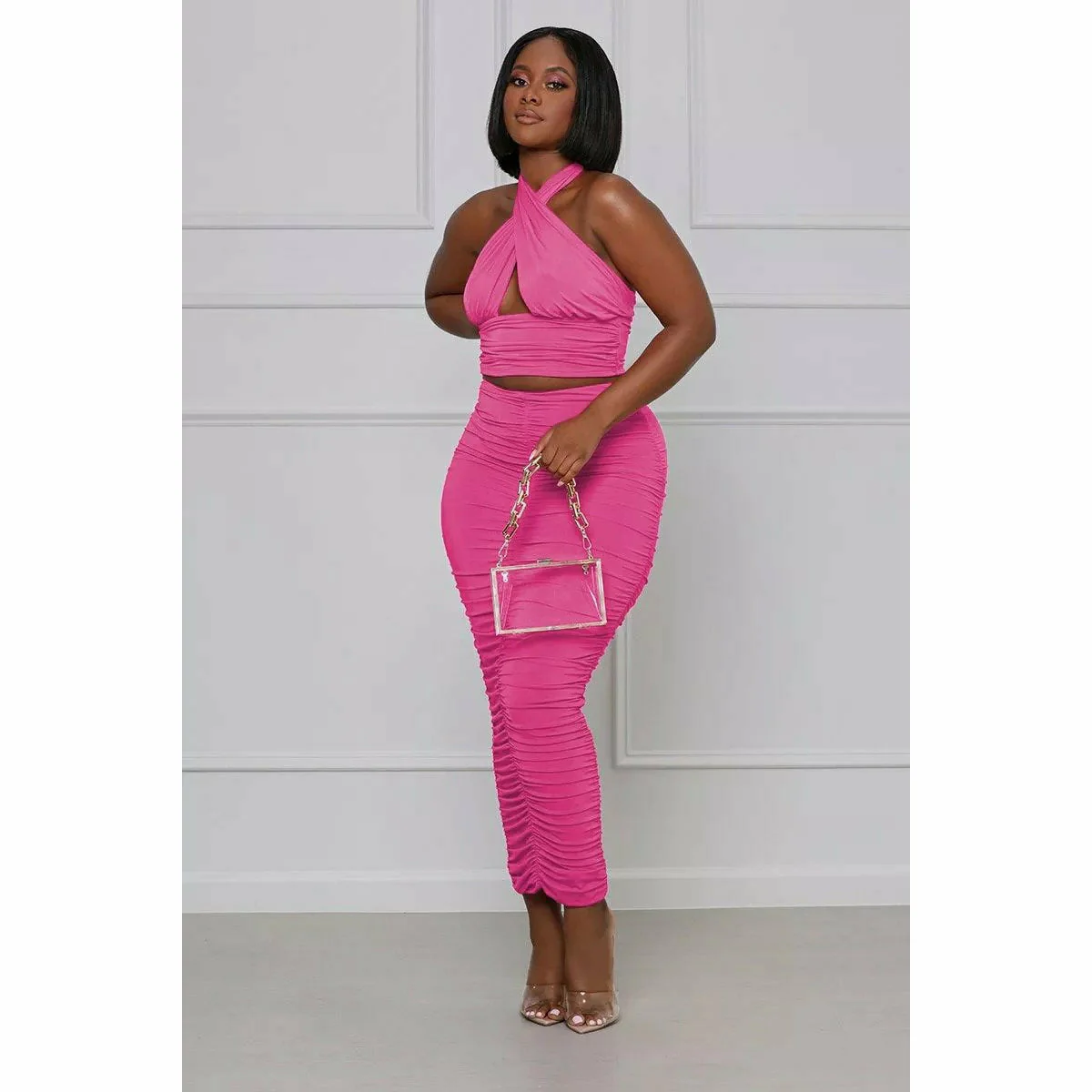 Sexy Halter Backless Top Maxi Skirts Set - Image 3