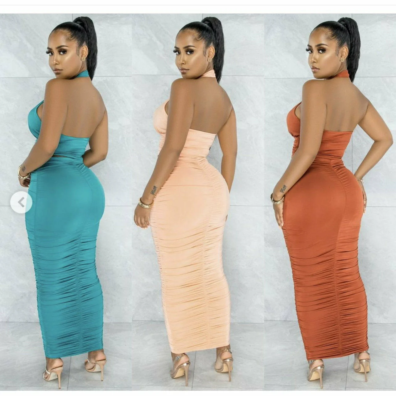 Sexy Halter Backless Top Maxi Skirts Set - Image 7