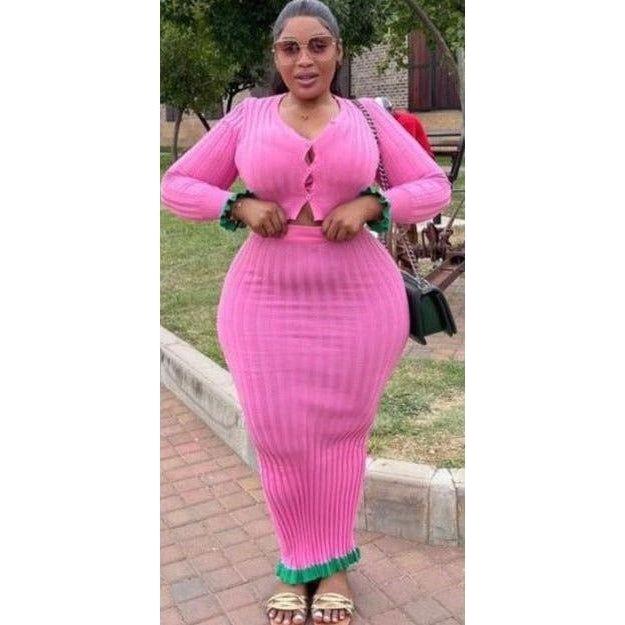Sexy Knitted Buttoned Top and Skirt Set - Image 3