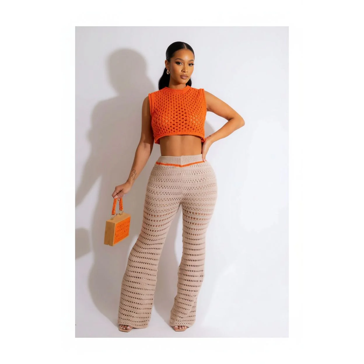 Sexy Knitted Crop Top and Pant Set - Image 2
