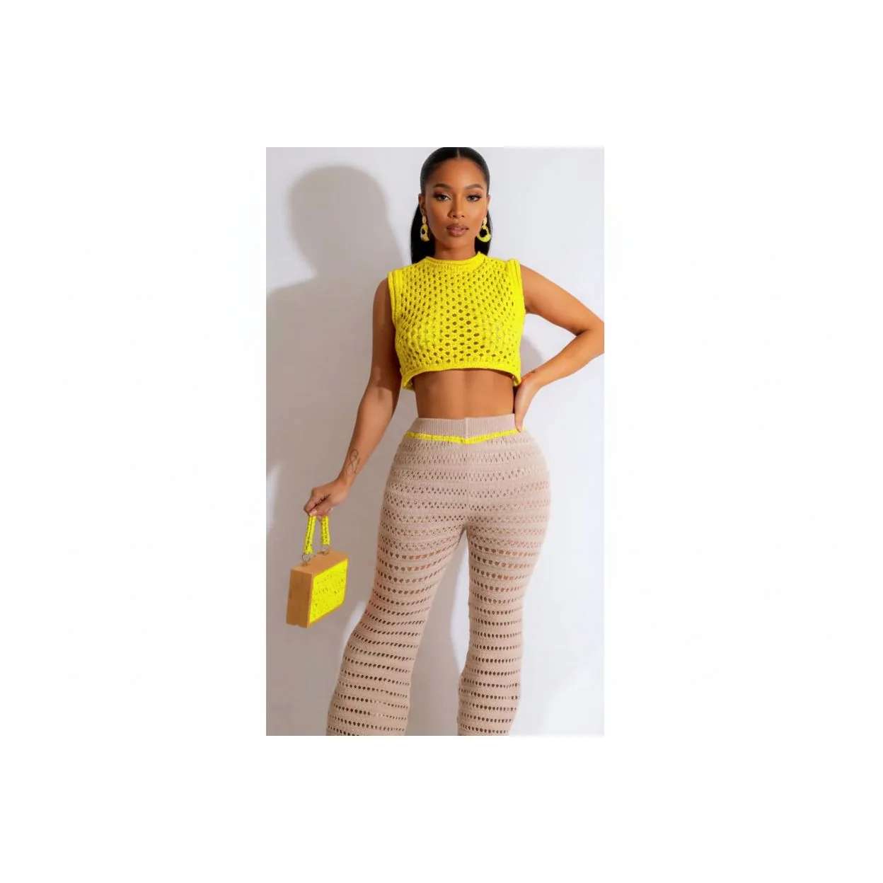 Sexy Knitted Crop Top and Pant Set - Image 3