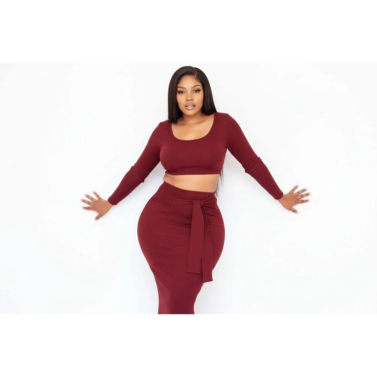 Sexy Knitted Crop Top and Skirt Set