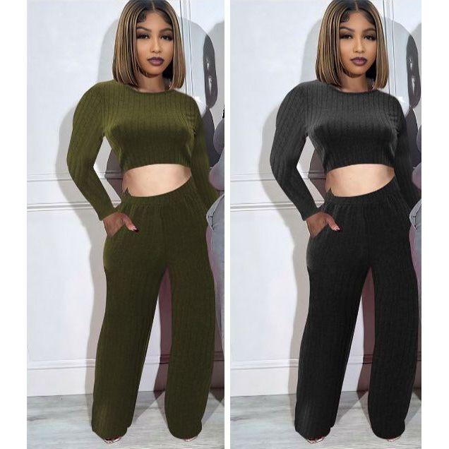 Sexy Knitted Crop Top & Pant Set - Image 5
