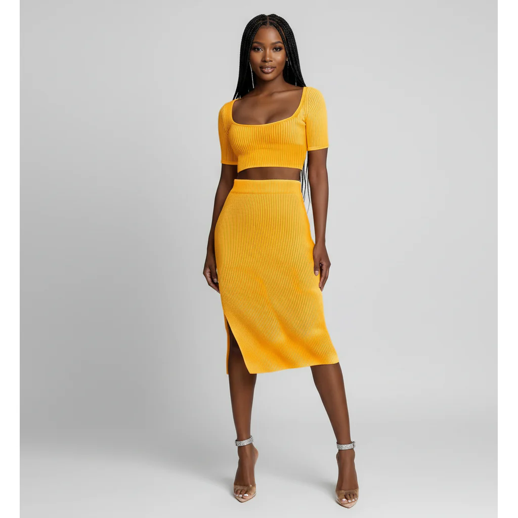 Sexy Knitted Short Sleeve Top & Skirt Set - Image 5