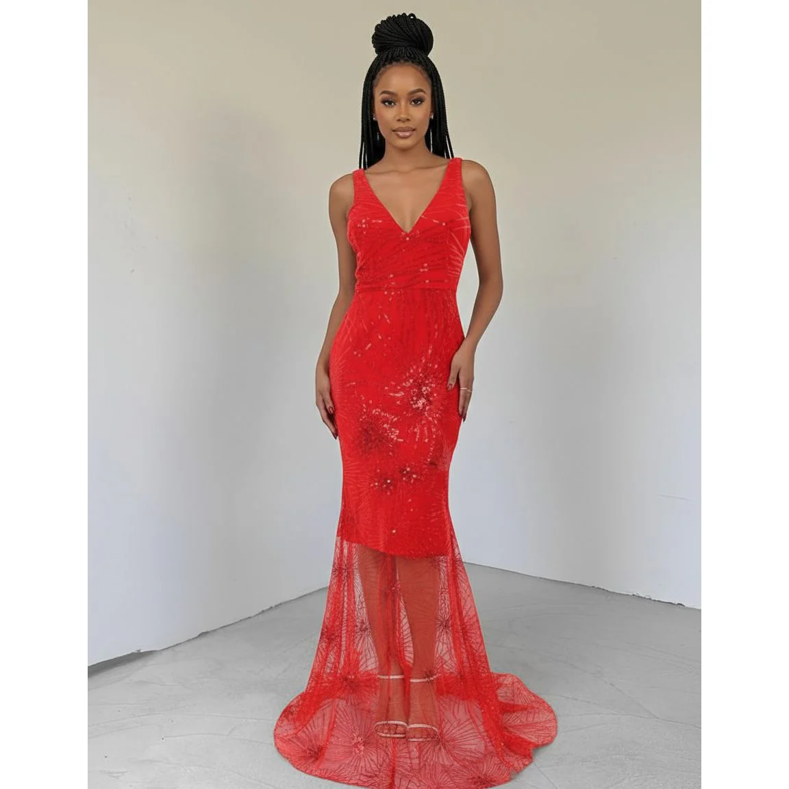 Sexy Lace Sequin Long Evening Prom Dress - Image 3