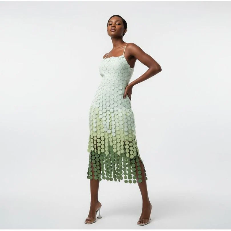 Tier-Cut Disc Pattern Maxi Dress - Image 3