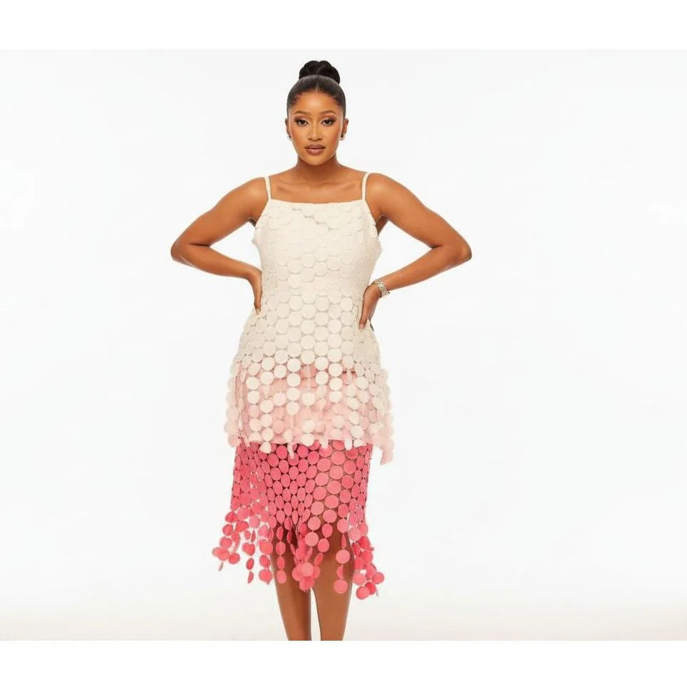 Tier-Cut Disc Pattern Maxi Dress - Image 4