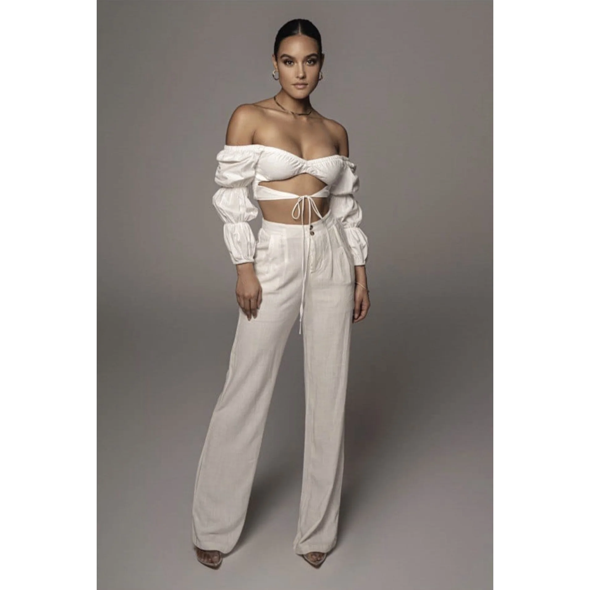 Sexy Long Sleeve V Neck Crop Top - Image 4