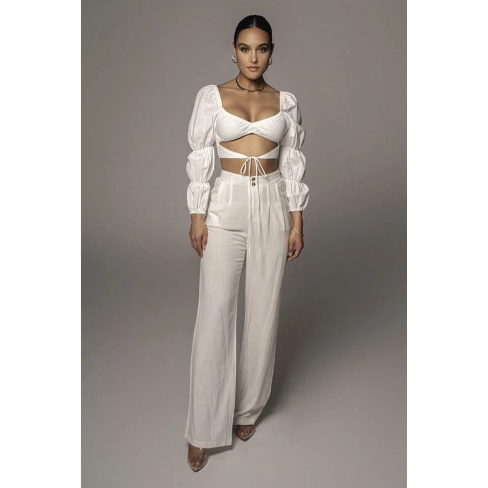 Sexy Long Sleeve V Neck Crop Top - Image 7