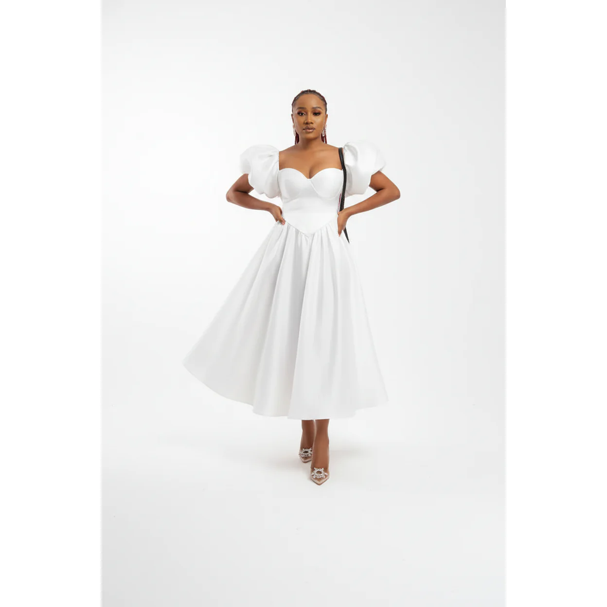 Sexy Puffed Shoulders Satin Dress - Image 3
