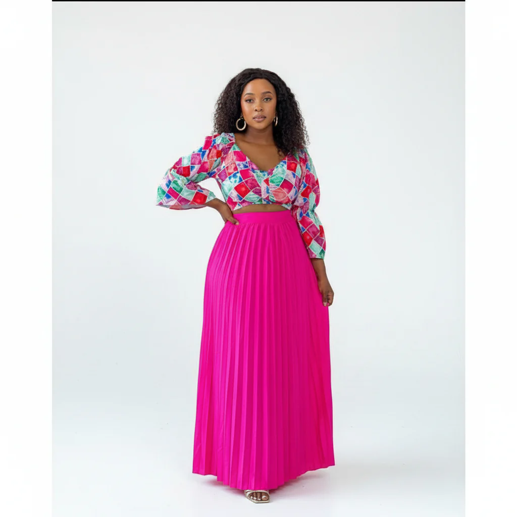 Sexy Round Neck Crop Top and Pleated Skirt - Image 3
