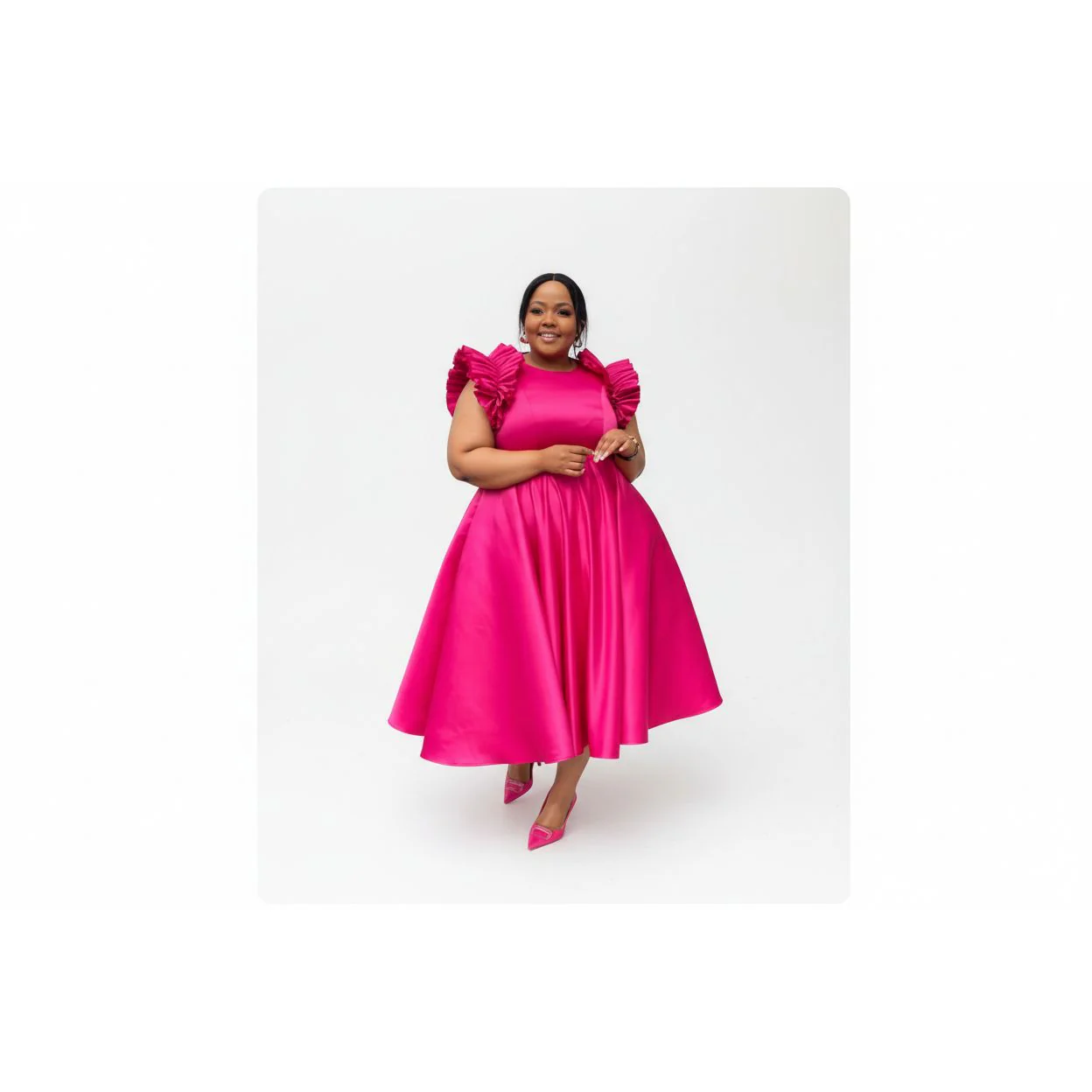 Sexy Round Neck Puff Shoulder Dress.