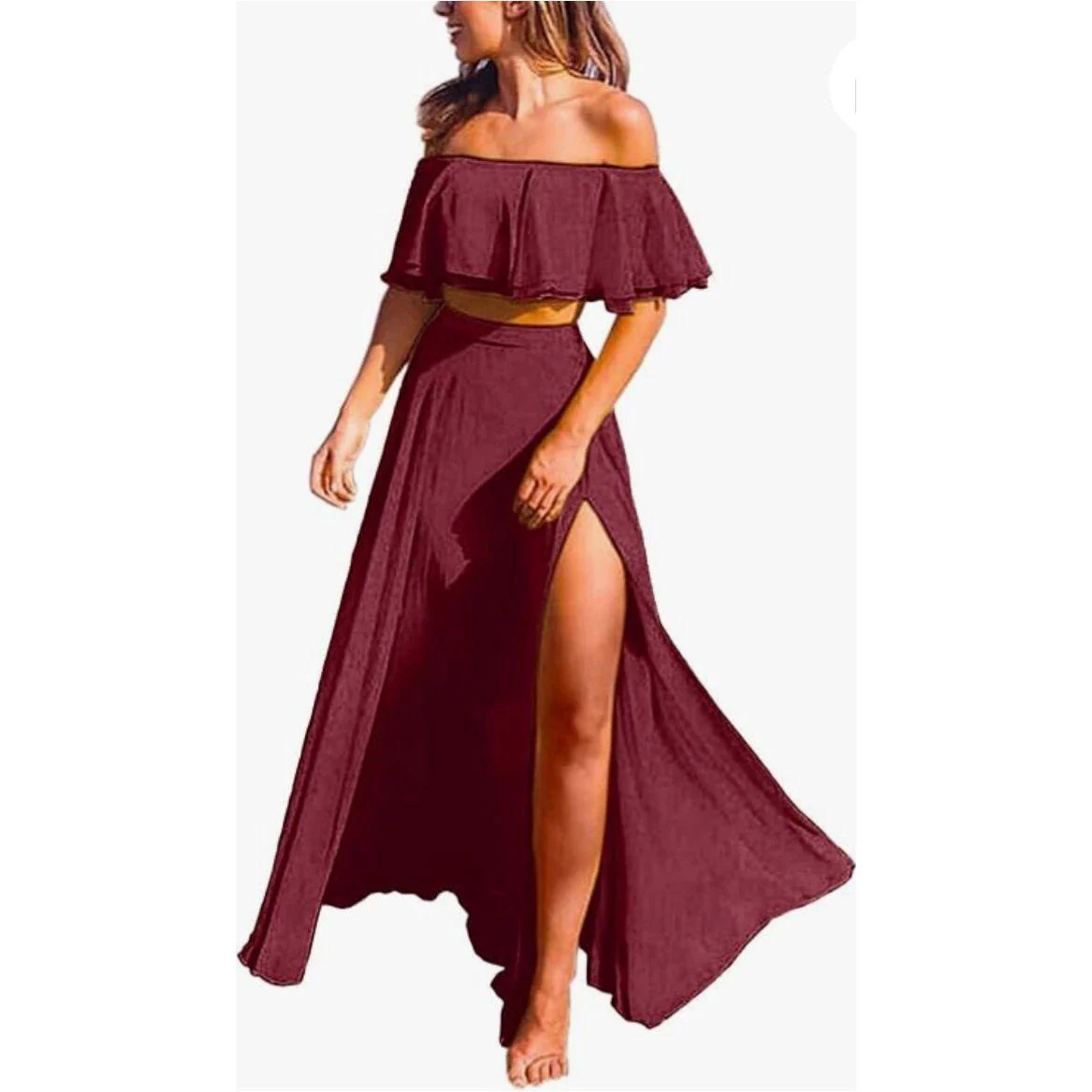Sexy Ruffle Crop Top &amp; Formal High Split Skirt 2 Piece set. - Image 5
