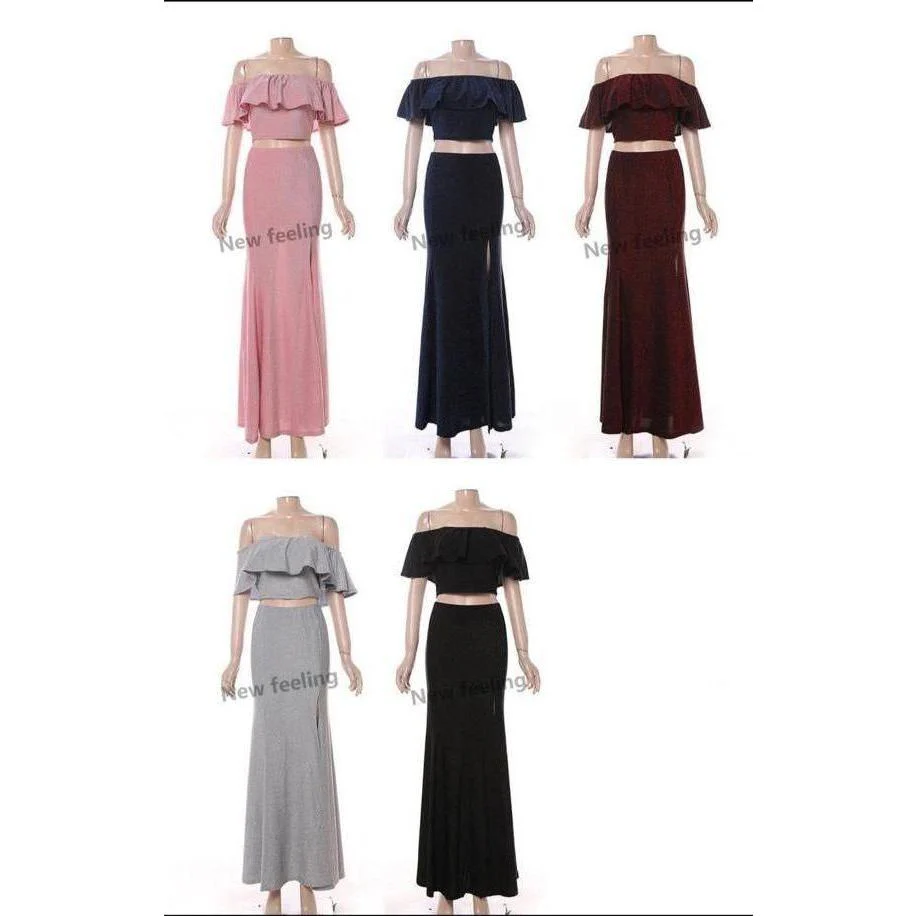 Sexy Ruffle Crop Top &amp; Formal High Split Skirt 2 Piece set. - Image 6