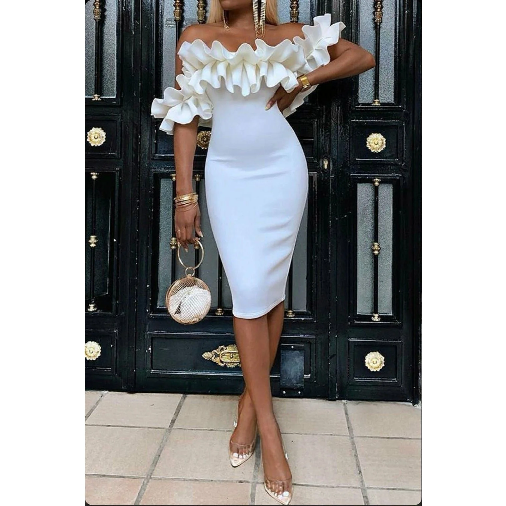 Sexy Ruffled Bodycon Dress - Image 2