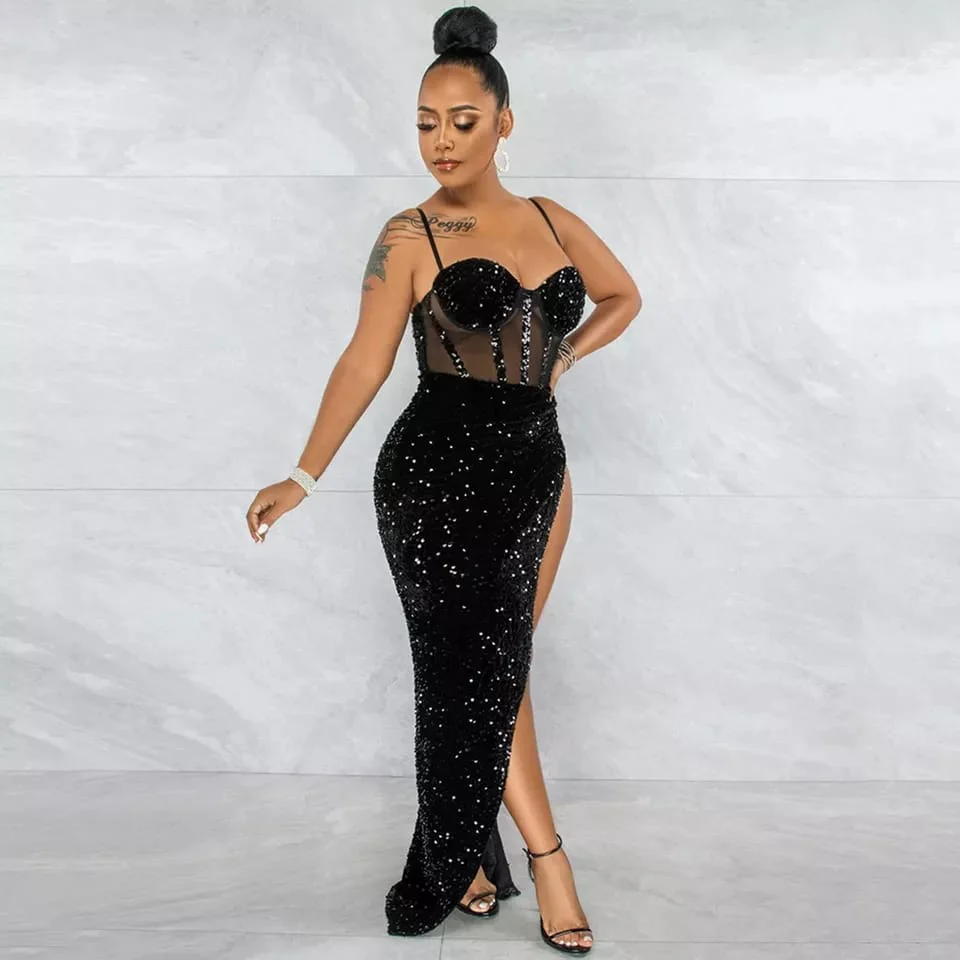 Sexy Sequin Side Slit Dress - Image 2