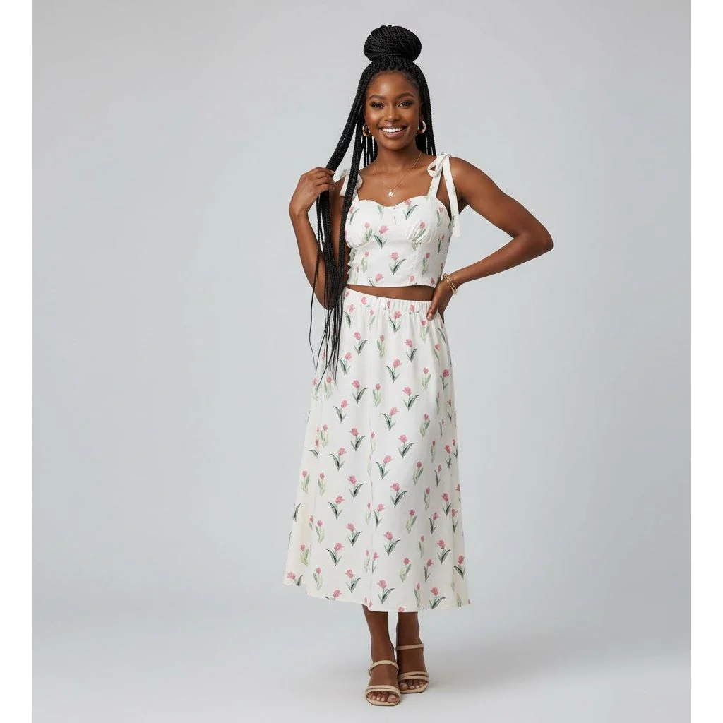 Sexy Sleeveless Floral Print Casual 2 Pieces Set - Image 2