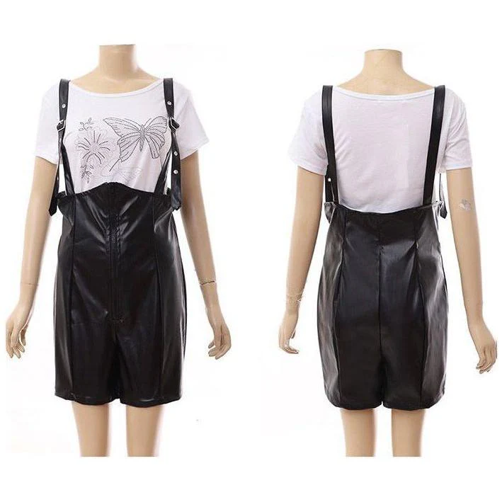 Sexy Sleeveless Leather Jumpsuit - Image 2