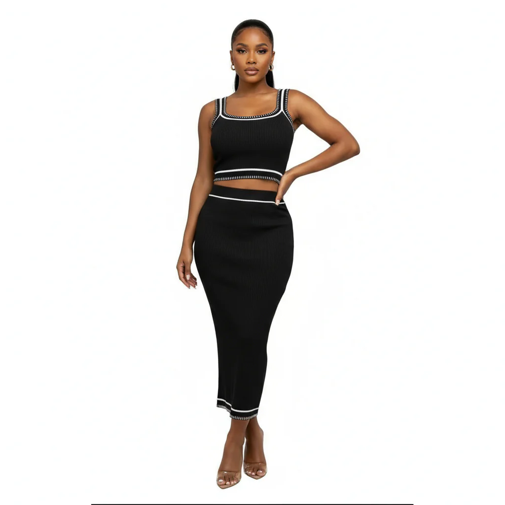 Sexy Sleeveless Tube Top and Maxi Strap Skinny Matching Slit Skirt Set - Image 5