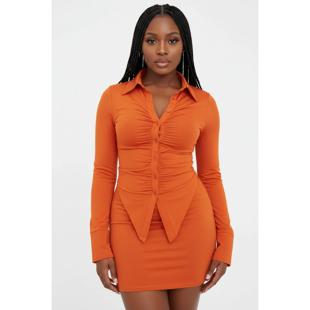 Sexy Solid Color Top And Skirt Set - Image 2