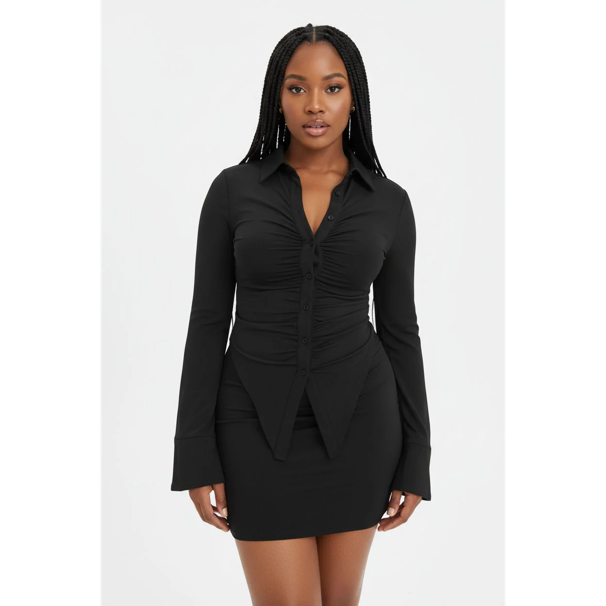 Sexy Solid Color Top And Skirt Set - Image 4