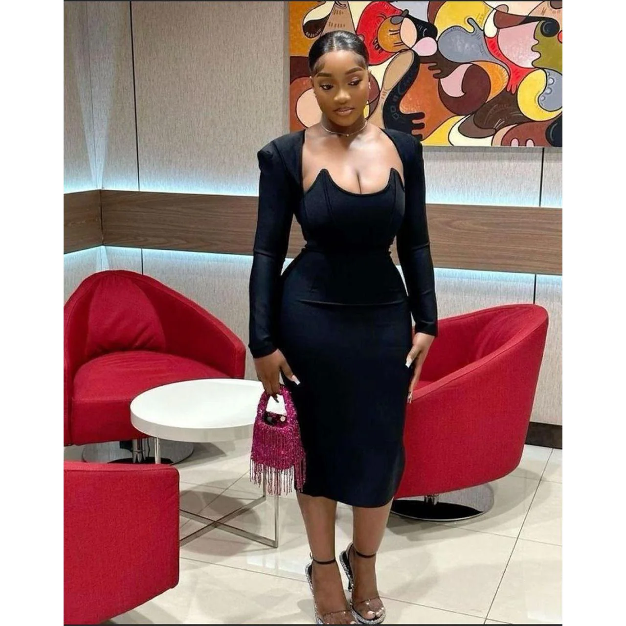 Sexy square neck bodycon dress - Image 2