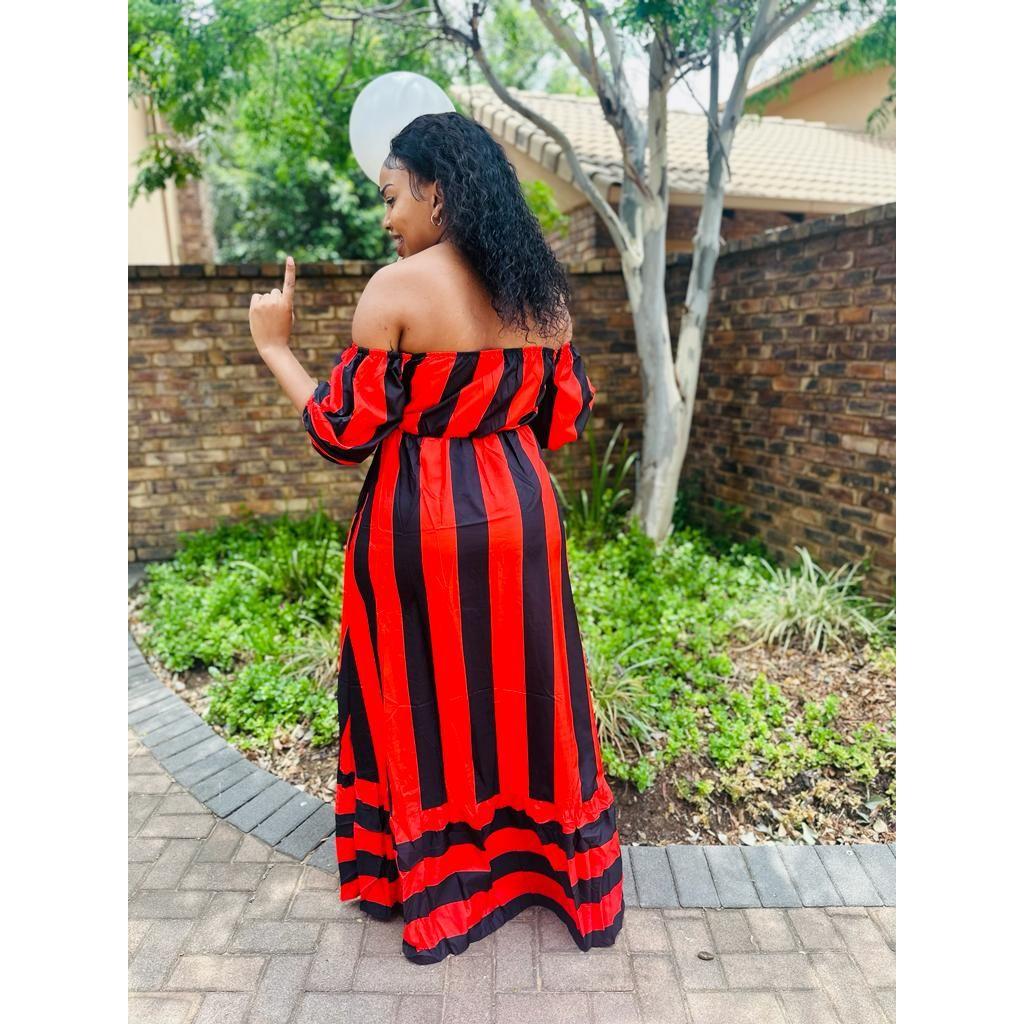 Sexy Striped Off Shoulder Dress - Image 2
