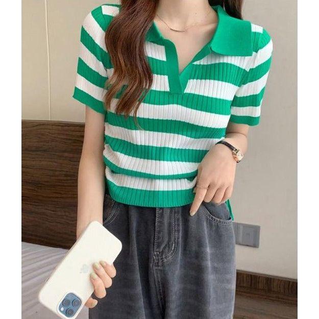 Sexy Striped Short Sleeve Top - Image 7
