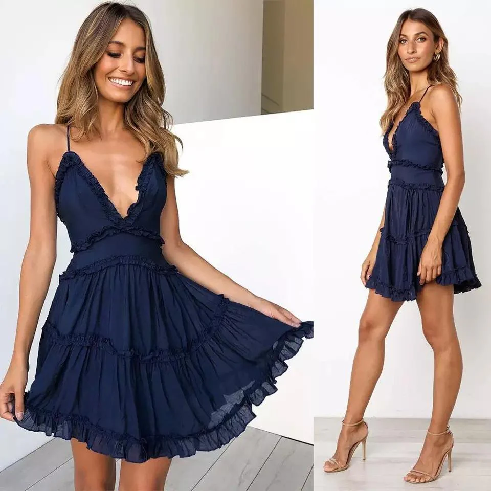 Sexy V-Neck Backless Short Mini Dress  - Image 2